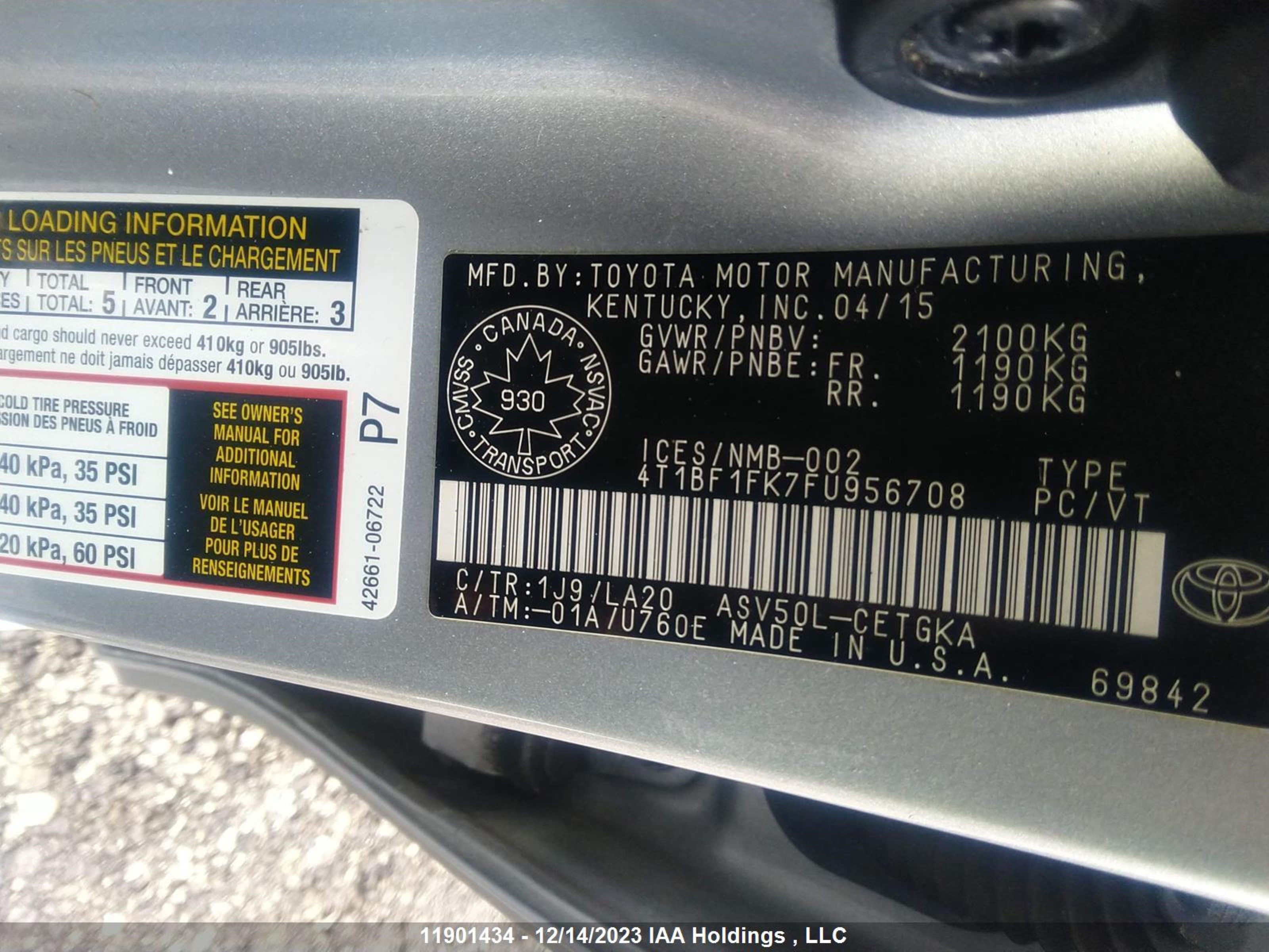 Photo 8 VIN: 4T1BF1FK7FU956708 - TOYOTA CAMRY 