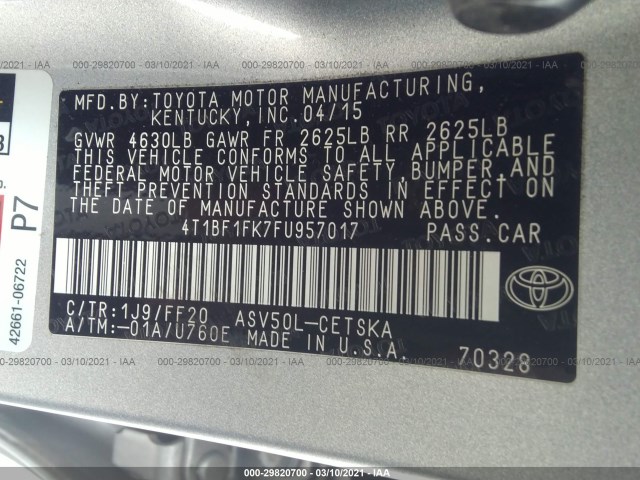 Photo 8 VIN: 4T1BF1FK7FU957017 - TOYOTA CAMRY 