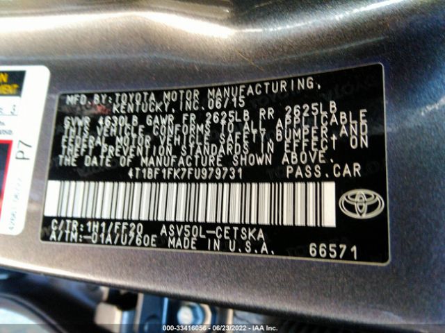 Photo 8 VIN: 4T1BF1FK7FU979731 - TOYOTA CAMRY 