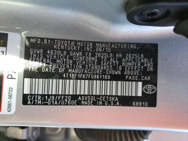 Photo 9 VIN: 4T1BF1FK7FU981169 - TOYOTA CAMRY LE 