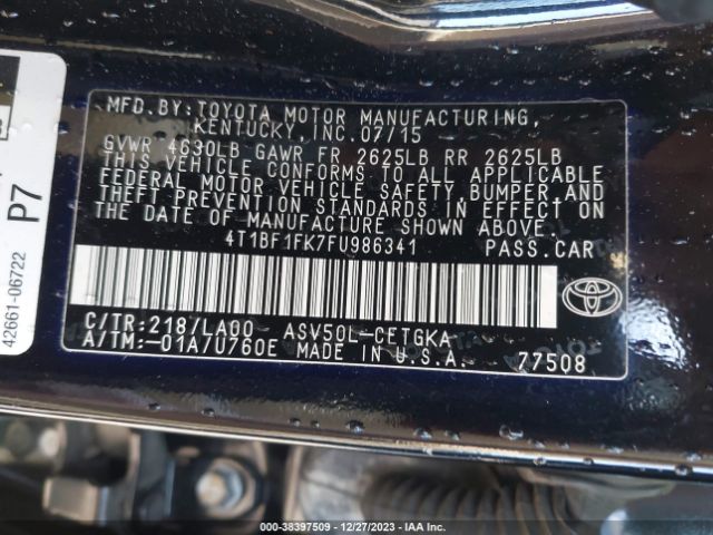 Photo 8 VIN: 4T1BF1FK7FU986341 - TOYOTA CAMRY 