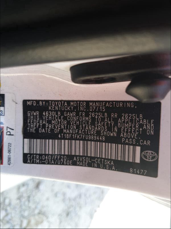 Photo 9 VIN: 4T1BF1FK7FU989448 - TOYOTA CAMRY LE 