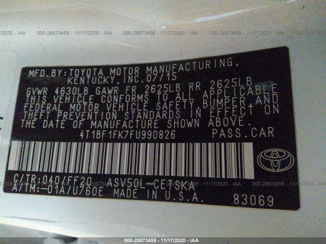 Photo 8 VIN: 4T1BF1FK7FU990826 - TOYOTA CAMRY 