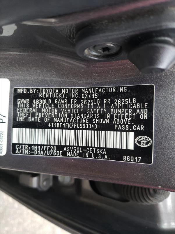 Photo 9 VIN: 4T1BF1FK7FU993340 - TOYOTA CAMRY LE 