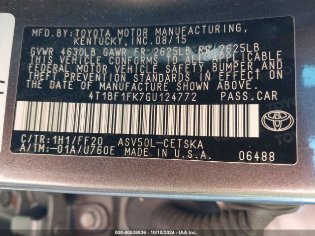 Photo 8 VIN: 4T1BF1FK7GU124772 - TOYOTA CAMRY 