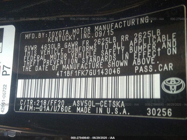 Photo 8 VIN: 4T1BF1FK7GU143046 - TOYOTA CAMRY 