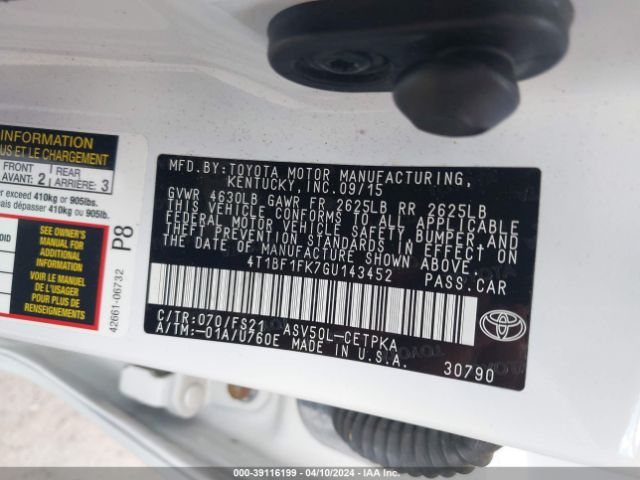 Photo 8 VIN: 4T1BF1FK7GU143452 - TOYOTA CAMRY 