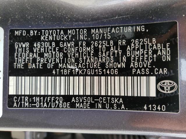 Photo 9 VIN: 4T1BF1FK7GU151406 - TOYOTA CAMRY LE 