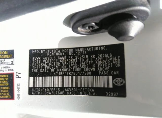 Photo 8 VIN: 4T1BF1FK7GU177990 - TOYOTA CAMRY 