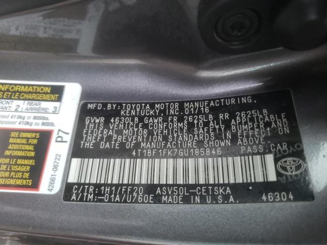 Photo 9 VIN: 4T1BF1FK7GU185846 - TOYOTA CAMRY LE 