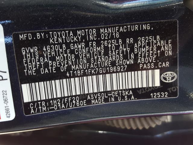 Photo 9 VIN: 4T1BF1FK7GU196927 - TOYOTA CAMRY 