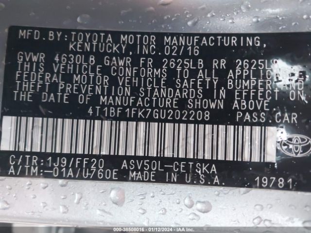 Photo 8 VIN: 4T1BF1FK7GU202208 - TOYOTA CAMRY 