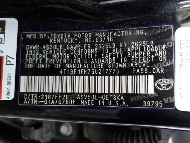 Photo 11 VIN: 4T1BF1FK7GU217775 - TOYOTA CAMRY LE 