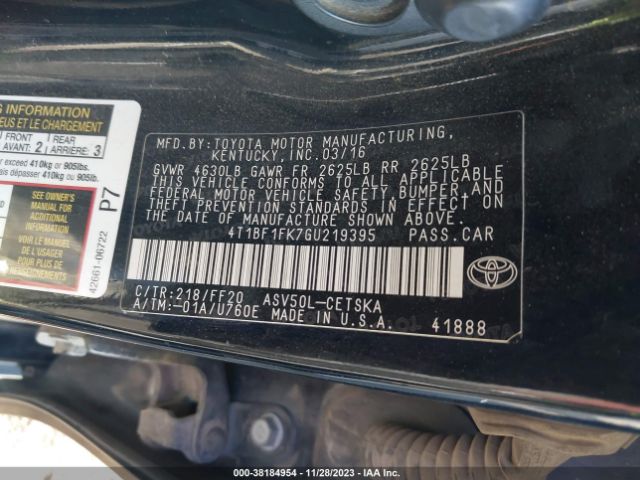 Photo 8 VIN: 4T1BF1FK7GU219395 - TOYOTA CAMRY 