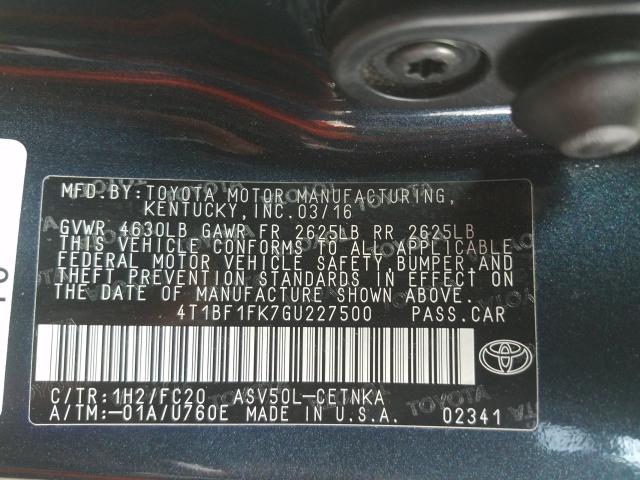 Photo 9 VIN: 4T1BF1FK7GU227500 - TOYOTA CAMRY LE 