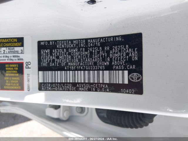 Photo 8 VIN: 4T1BF1FK7GU233765 - TOYOTA CAMRY 