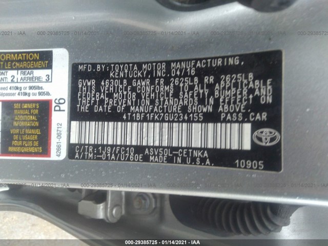 Photo 8 VIN: 4T1BF1FK7GU234155 - TOYOTA CAMRY 