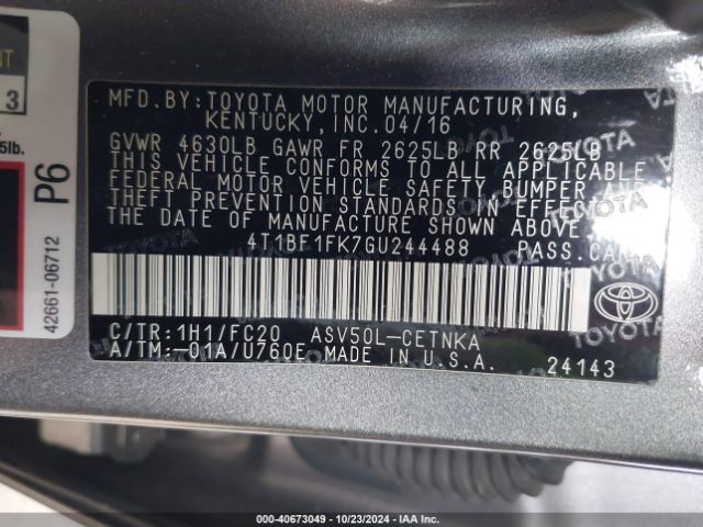 Photo 8 VIN: 4T1BF1FK7GU244488 - TOYOTA CAMRY 