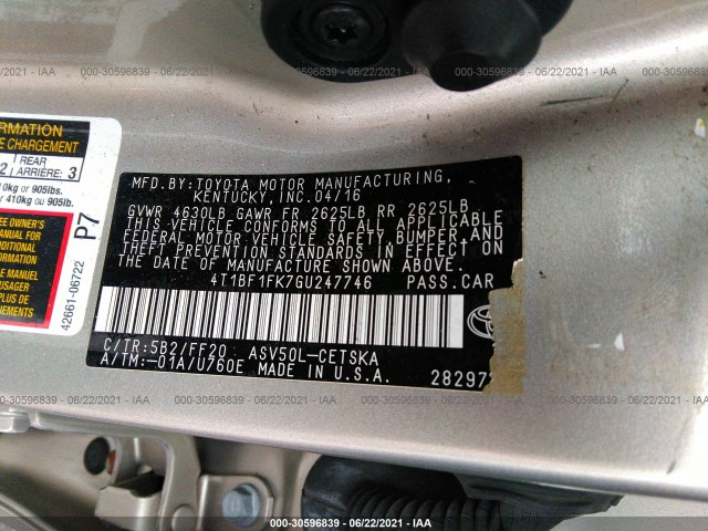 Photo 8 VIN: 4T1BF1FK7GU247746 - TOYOTA CAMRY 