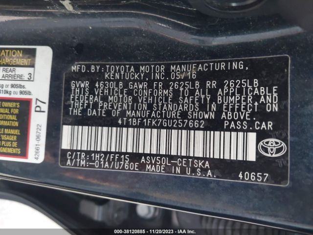 Photo 8 VIN: 4T1BF1FK7GU257662 - TOYOTA CAMRY 