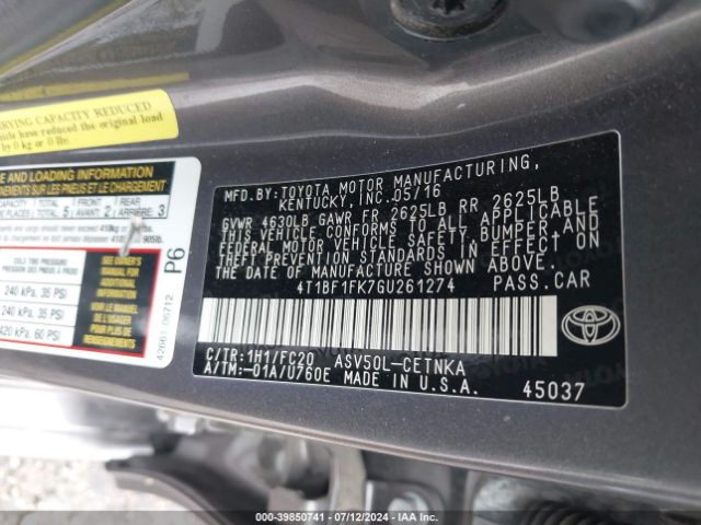 Photo 8 VIN: 4T1BF1FK7GU261274 - TOYOTA CAMRY 