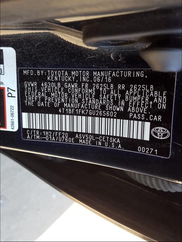 Photo 9 VIN: 4T1BF1FK7GU265602 - TOYOTA CAMRY LE 