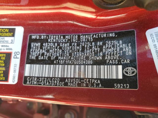 Photo 12 VIN: 4T1BF1FK7GU504386 - TOYOTA CAMRY LE 