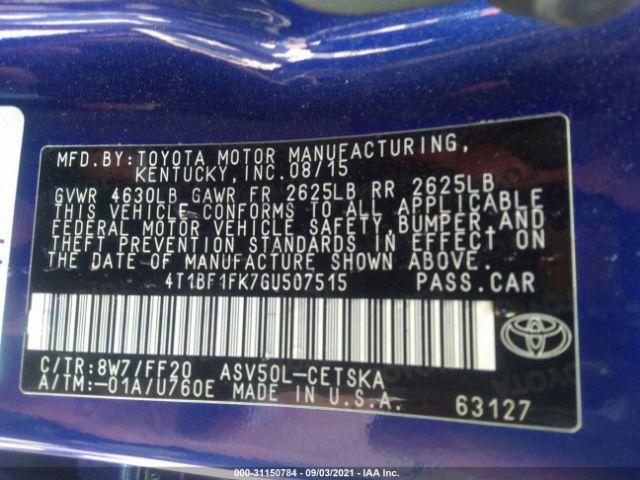 Photo 8 VIN: 4T1BF1FK7GU507515 - TOYOTA CAMRY 