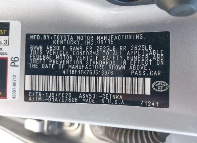 Photo 8 VIN: 4T1BF1FK7GU513976 - TOYOTA CAMRY 