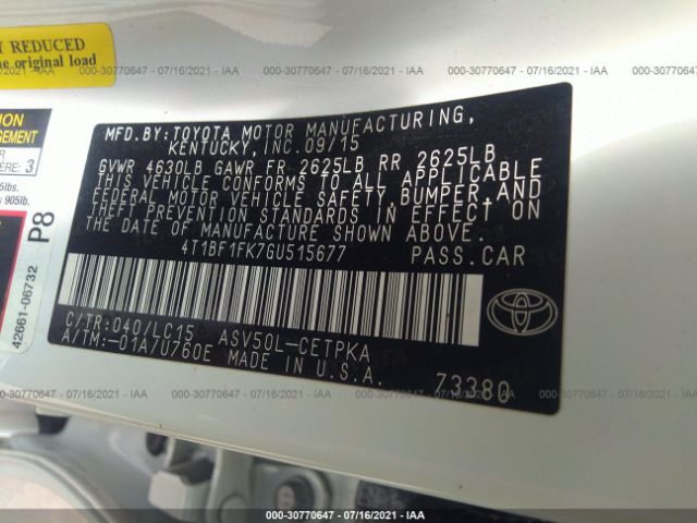 Photo 8 VIN: 4T1BF1FK7GU515677 - TOYOTA CAMRY 