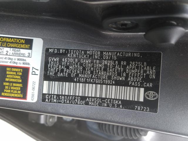 Photo 9 VIN: 4T1BF1FK7GU519924 - TOYOTA CAMRY LE 