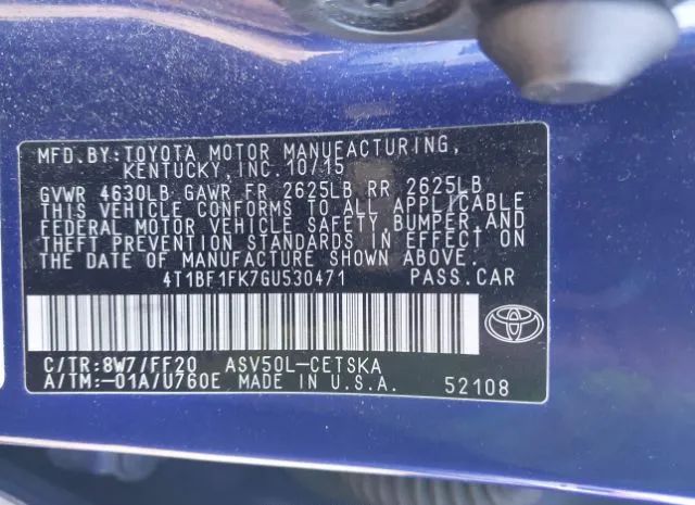 Photo 8 VIN: 4T1BF1FK7GU530471 - TOYOTA CAMRY 