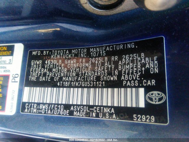 Photo 8 VIN: 4T1BF1FK7GU531121 - TOYOTA CAMRY 