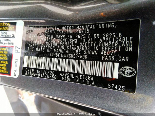 Photo 8 VIN: 4T1BF1FK7GU534696 - TOYOTA CAMRY 