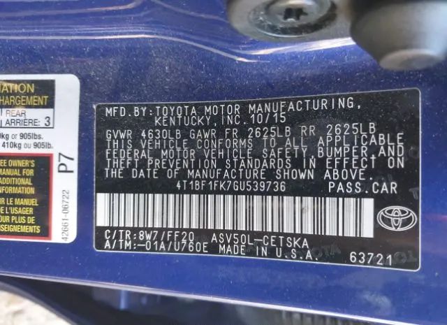 Photo 8 VIN: 4T1BF1FK7GU539736 - TOYOTA CAMRY 