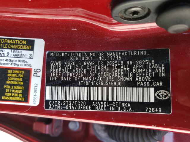 Photo 9 VIN: 4T1BF1FK7GU546900 - TOYOTA CAMRY 