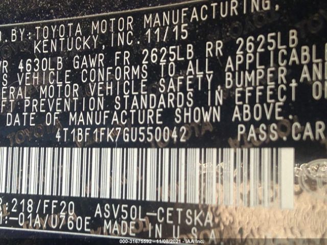 Photo 8 VIN: 4T1BF1FK7GU550042 - TOYOTA CAMRY 