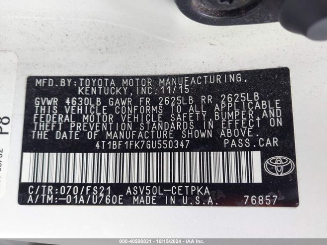 Photo 8 VIN: 4T1BF1FK7GU550347 - TOYOTA CAMRY 