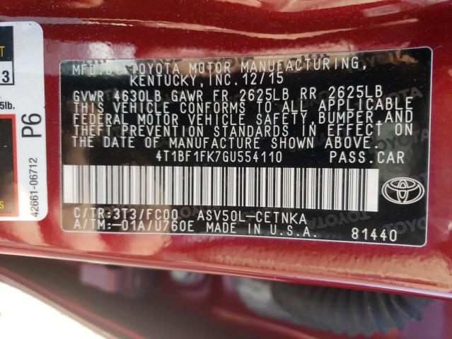 Photo 11 VIN: 4T1BF1FK7GU554110 - TOYOTA CAMRY LE 