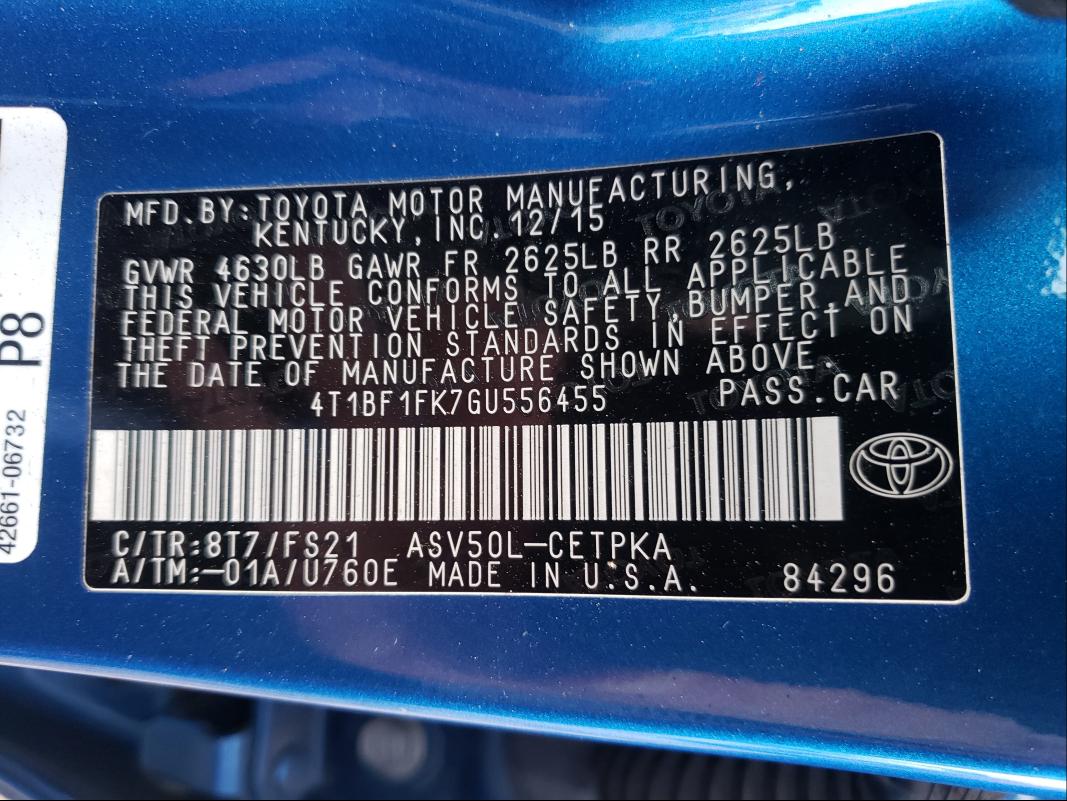 Photo 9 VIN: 4T1BF1FK7GU556455 - TOYOTA CAMRY LE 