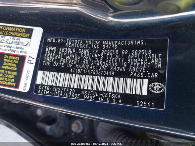 Photo 8 VIN: 4T1BF1FK7GU570419 - TOYOTA CAMRY 