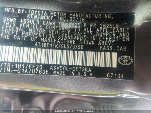 Photo 8 VIN: 4T1BF1FK7GU573790 - TOYOTA CAMRY 