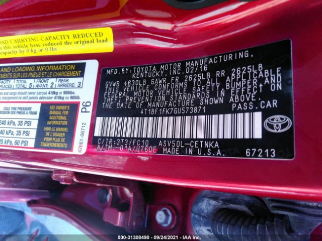 Photo 8 VIN: 4T1BF1FK7GU573871 - TOYOTA CAMRY 