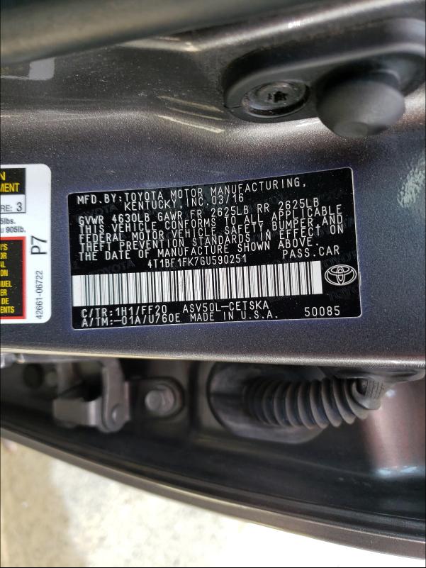 Photo 9 VIN: 4T1BF1FK7GU590251 - TOYOTA CAMRY LE 