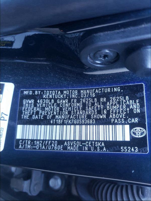 Photo 9 VIN: 4T1BF1FK7GU593683 - TOYOTA CAMRY LE 