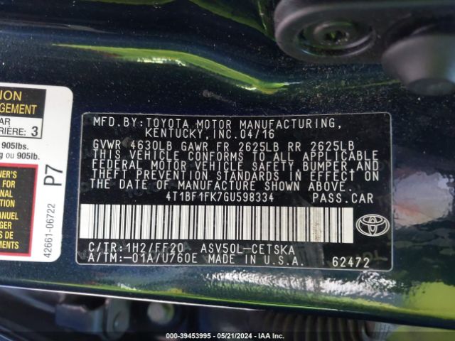 Photo 8 VIN: 4T1BF1FK7GU598334 - TOYOTA CAMRY 