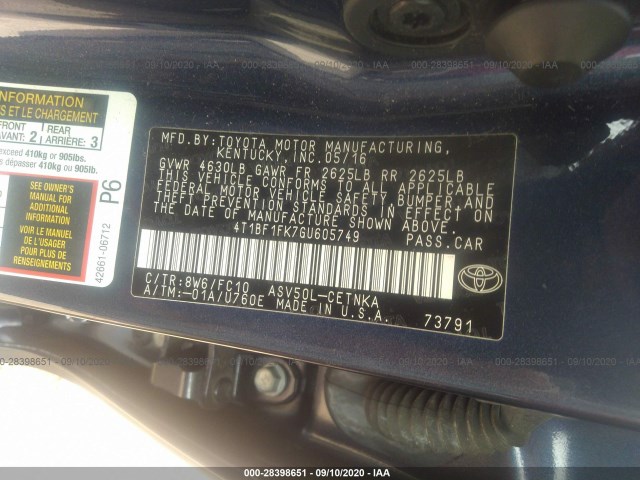 Photo 8 VIN: 4T1BF1FK7GU605749 - TOYOTA CAMRY 