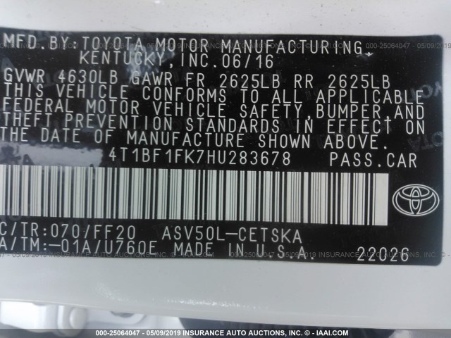 Photo 8 VIN: 4T1BF1FK7HU283678 - TOYOTA CAMRY 