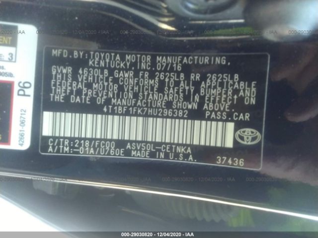 Photo 8 VIN: 4T1BF1FK7HU296382 - TOYOTA CAMRY 