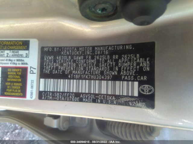 Photo 8 VIN: 4T1BF1FK7HU304397 - TOYOTA CAMRY 